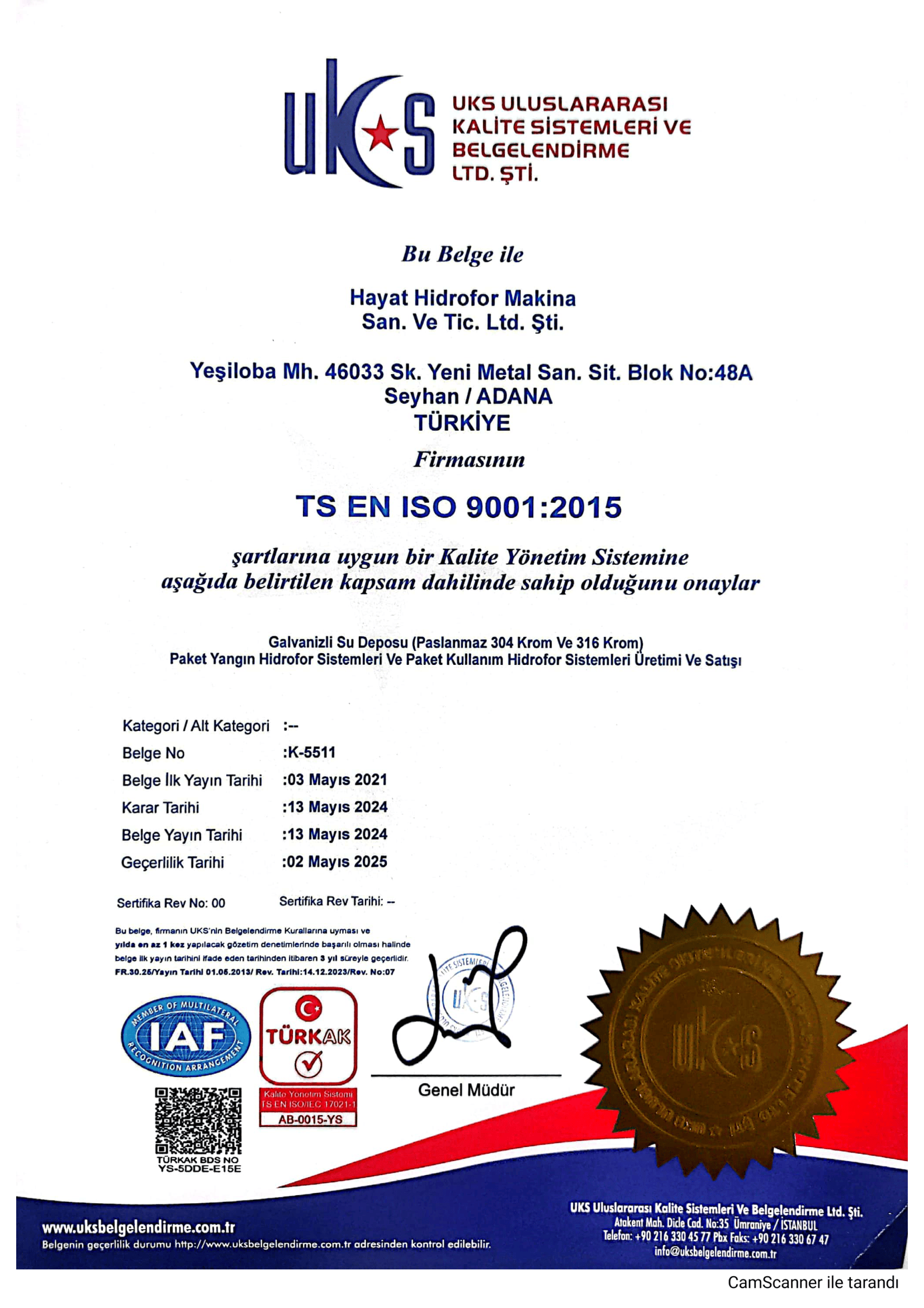 HAYAT HİDROFOR - ISO 9001 BELGESİ